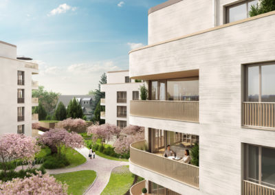 3D-Exterior-Architektur-Visualisierung eines Mehrfamilienhauses