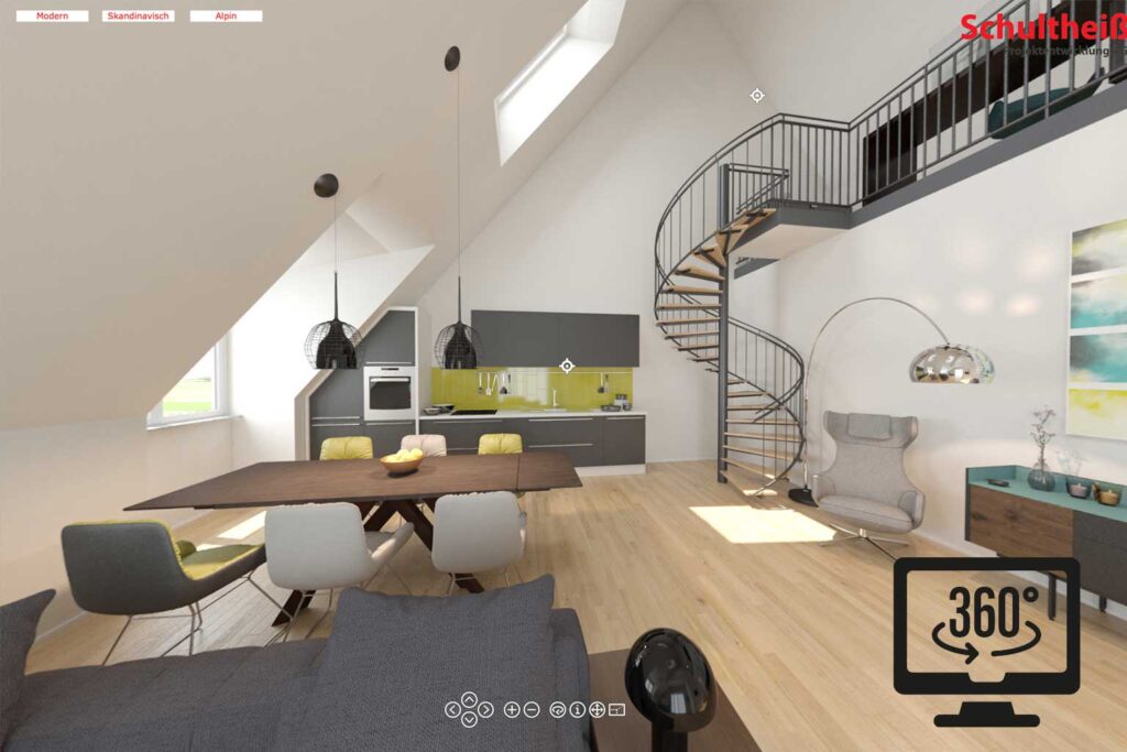 3D-Visualisierung-Thumbnail (360°-Grad-Panorama): Wohnzimmer mit Empore