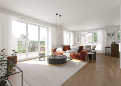 3D-Interior-Architektur-Visualisierung eines Wohnzimmers
