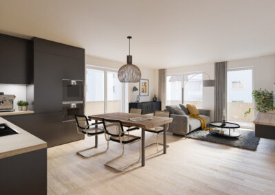 3D-Interior-Architektur-Visualisierung eines Wohnzimmers