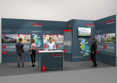 Messestand 3D Visualisierung eines mittleren Messestands für Immobilien