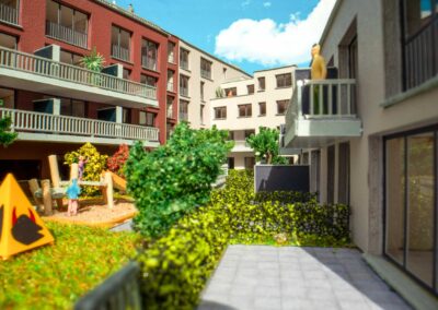 Foto eines Architektur-Modells – Terrasse / Garten aus Augenhöhe