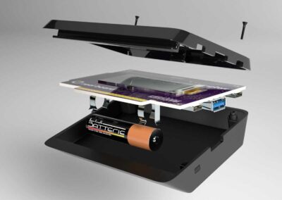 Technische 3D-Visualisierung einer Sensorbox (Explosions-Visualisierung)