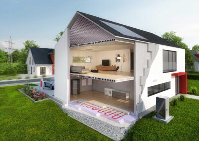 Technische 3D-Visualisierung der Heiztechnik eines EFH