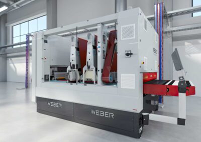 Technische 3D-Visualisierung einer Industrie-Schleifanlage für Holz- & Möbel-Bearbeitung