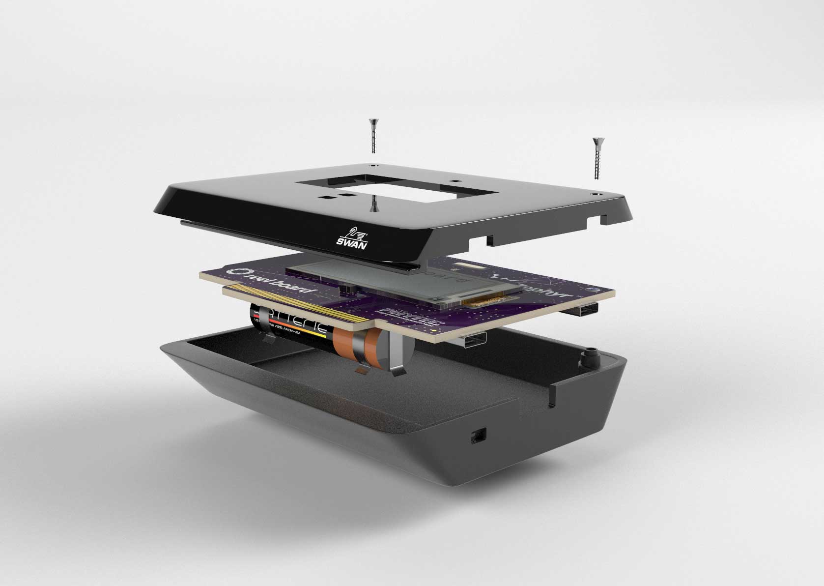 3D-Produkt-Visualisierung einer Sensorbox (Explosionszeichnung)